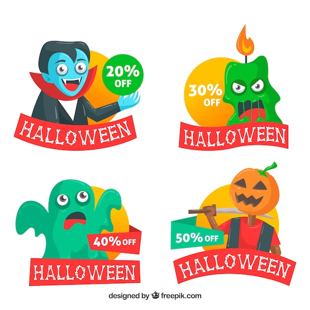 Free Vector discount halloween sticker set