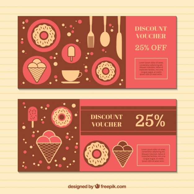 Discount vouchers with sweets in flat design