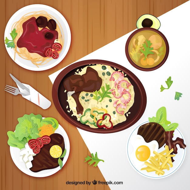 Free Vector dishes collection with different food