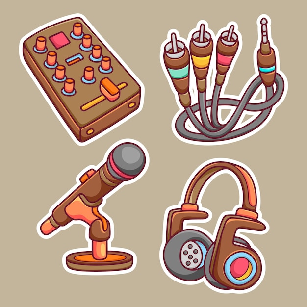 Free Vector disk jockey sticker icons hand drawn coloring vector