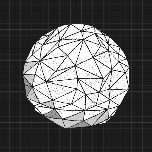 Free vector distorted 3d icosahedron on a black background vector