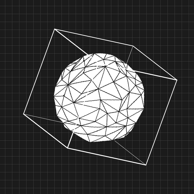 Free vector distorted 3d icosahedron in a cube on a black background vector