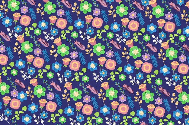 Ditsy floral background in blue and green shades