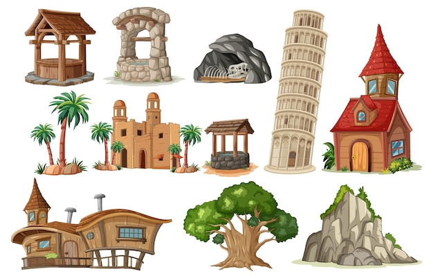 Free Vector diverse architectural structures illustration