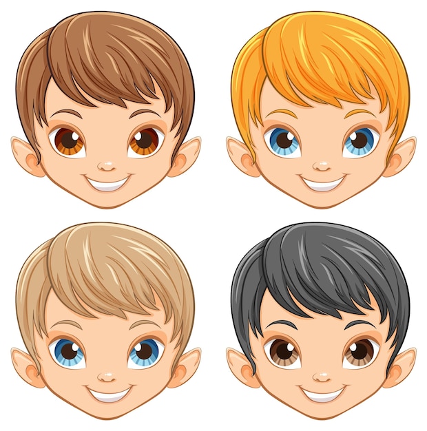 Diverse Cartoon Children Faces Collection