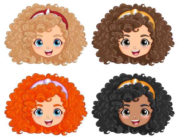 Free vector diverse cartoon girls with curly hair