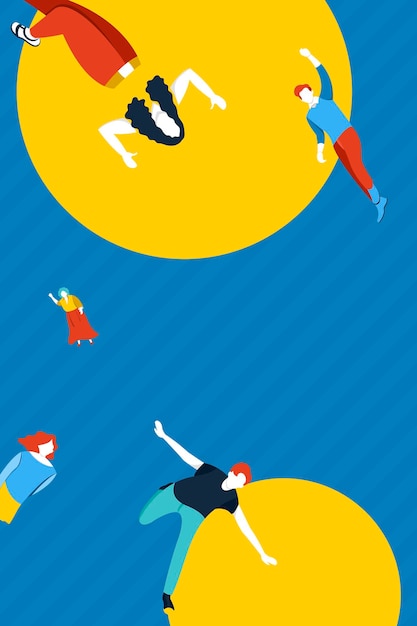 Diverse characters on yellow round pattern blue background vector