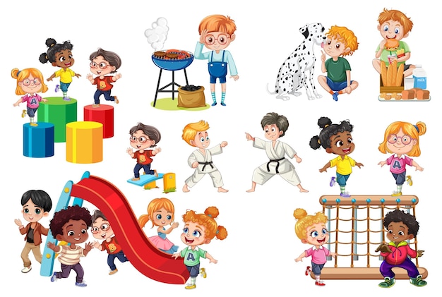 Free Vector diverse children engaging in various activities