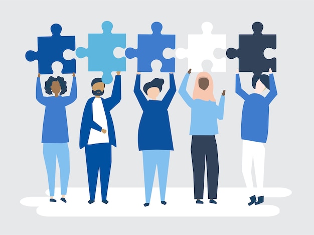 Free Vector diverse people holding different puzzle pieces illustration