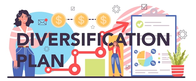 Diversification plan typographic header Risk management strategy process of capital allocation Finance balance and investment risk reduction Isolated flat vector illustration