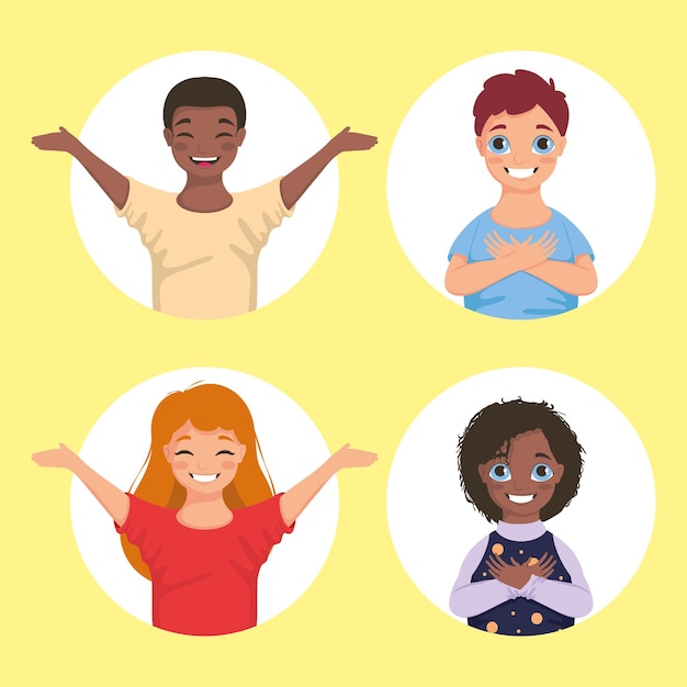 Free Vector diversity four kids