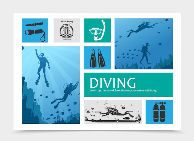 Free vector diving elements composition