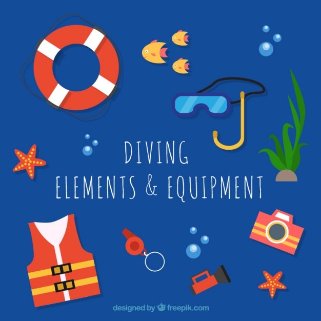 Free Vector diving elements and equipment in flat design