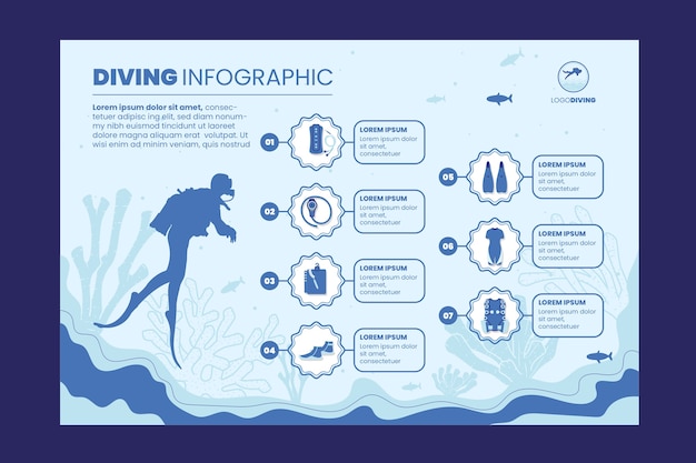 Diving hand drawn flat infographic