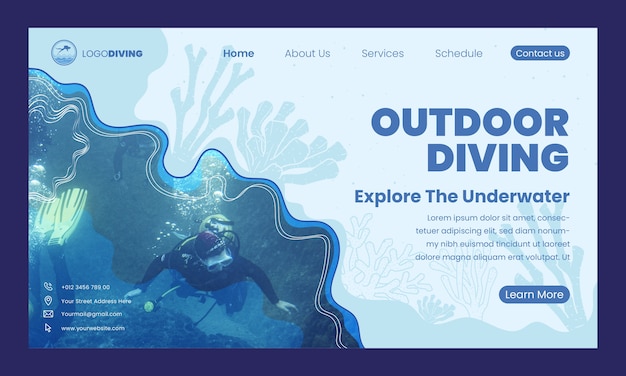 Diving hand drawn flat landing page