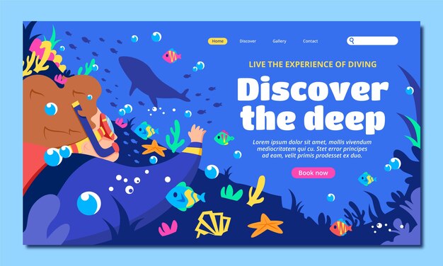 Diving hand drawn flat landing page