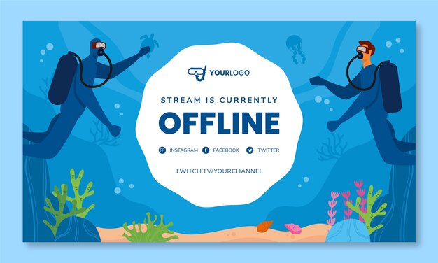 Diving hand drawn flat twitch background