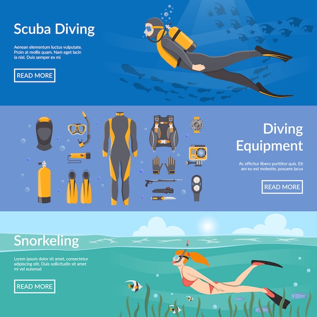 Free Vector diving and snorkeling banners