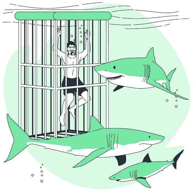 Free Vector diving with sharks concept illustration