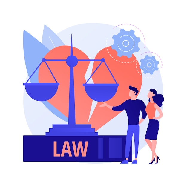 Free Vector divorce lawyer service abstract concept vector illustration. family lawyer, divorce process, legal service consultation, law firm aid, child support, life estate deeds advice abstract metaphor.