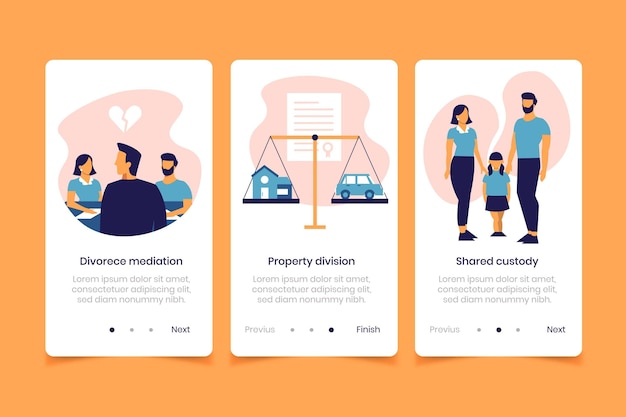 Free vector divorce mediation onboarding screens