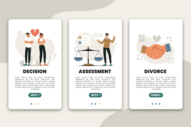 Free Vector divorce mediation - onboarding screens