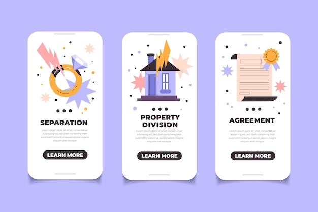 Free Vector divorce meditation onboarding screens