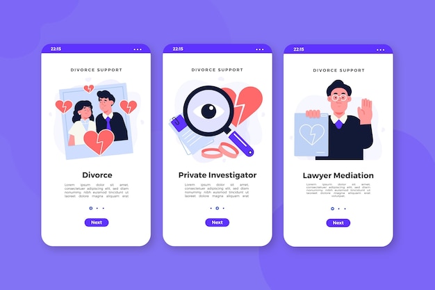 Divorce meditation onboarding screens