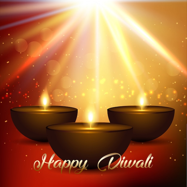 Diwali background with bokeh lights and lamps