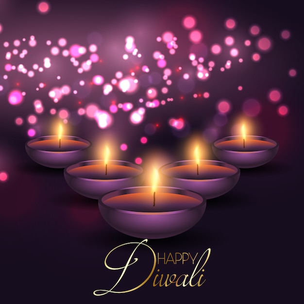 Diwali background with lamps on a bokeh lights background