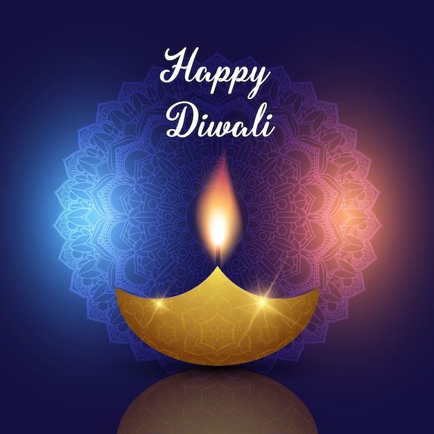 Free Vector diwali background with oil lamp on decorative mandala design