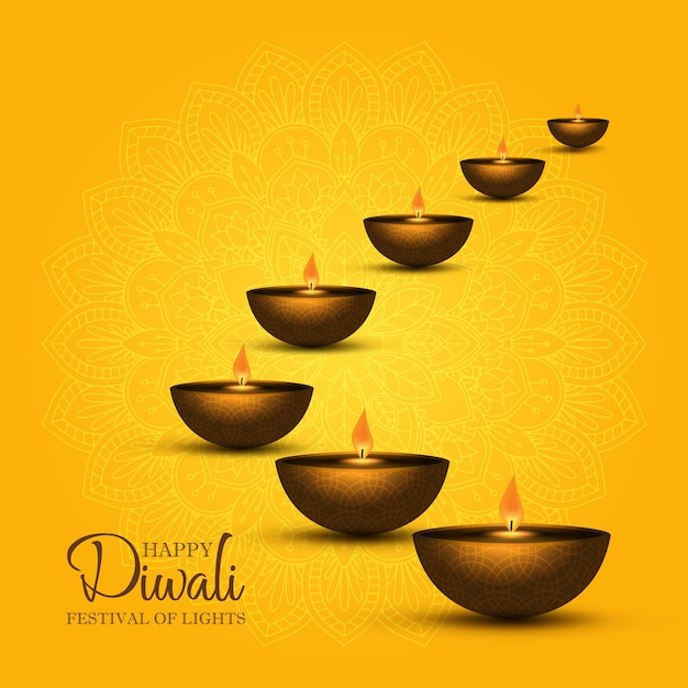 Free Vector diwali background with oil lamps design