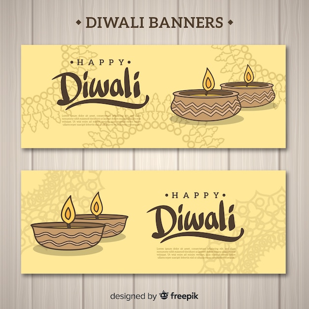 Free Vector diwali banner set with candles