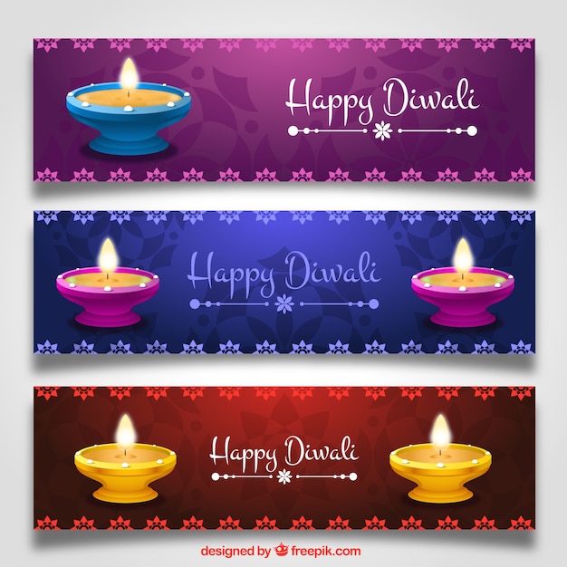 Diwali banners with candles