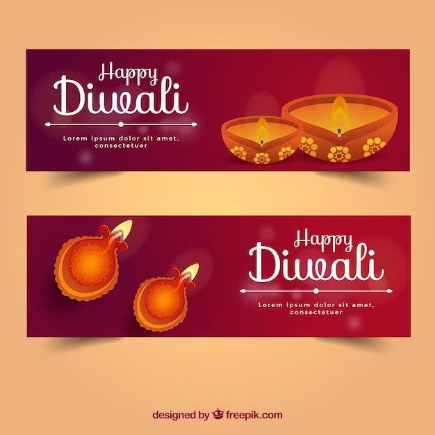 Diwali banners with candles