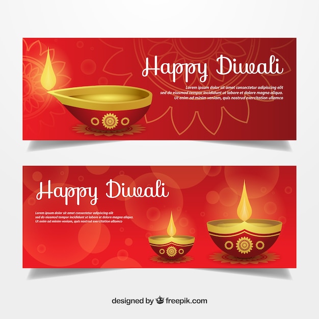 Diwali banners with oil lamps