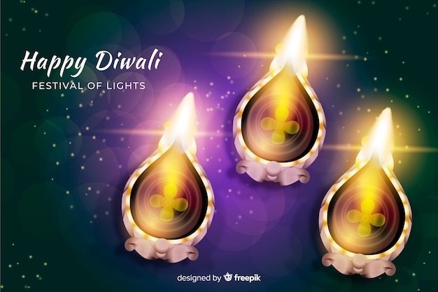 Free vector diwali concept with realistic background