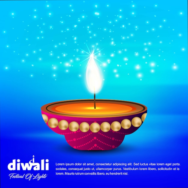 Free Vector diwali design blue background and typography vector