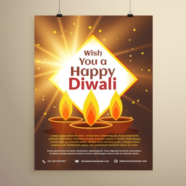 Free vector diwali glossy brochure with three candles