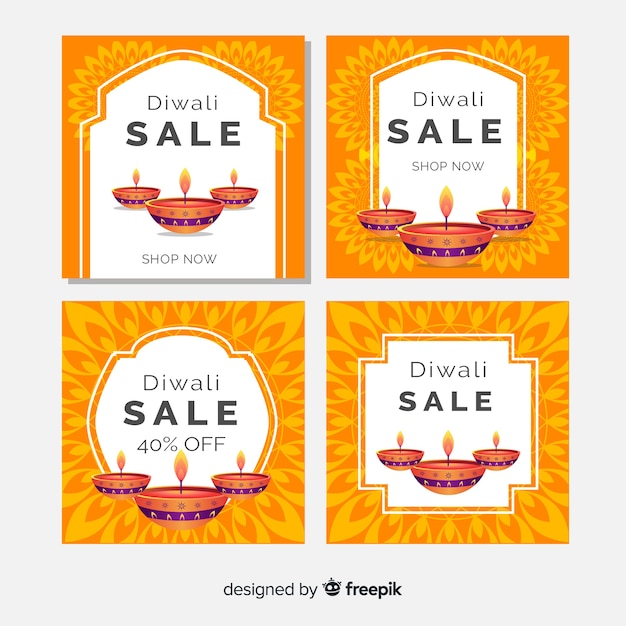 Free Vector diwali instagram candles post collection 