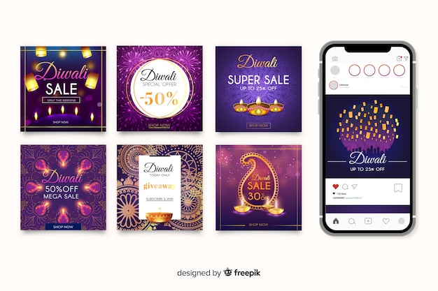 Free Vector diwali instagram post collection