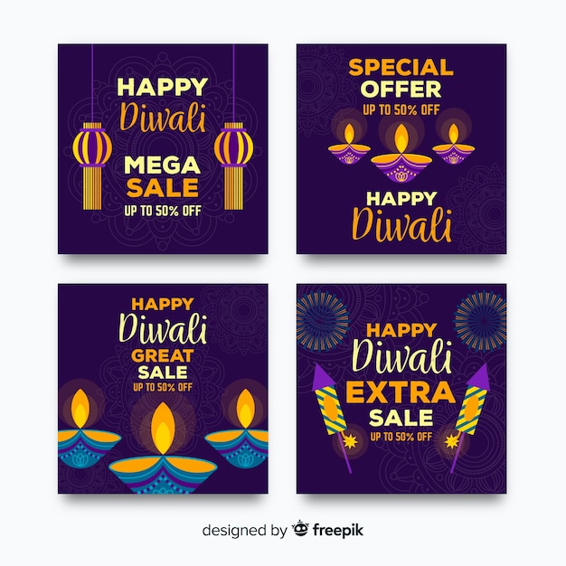 Free Vector diwali instagram post collection