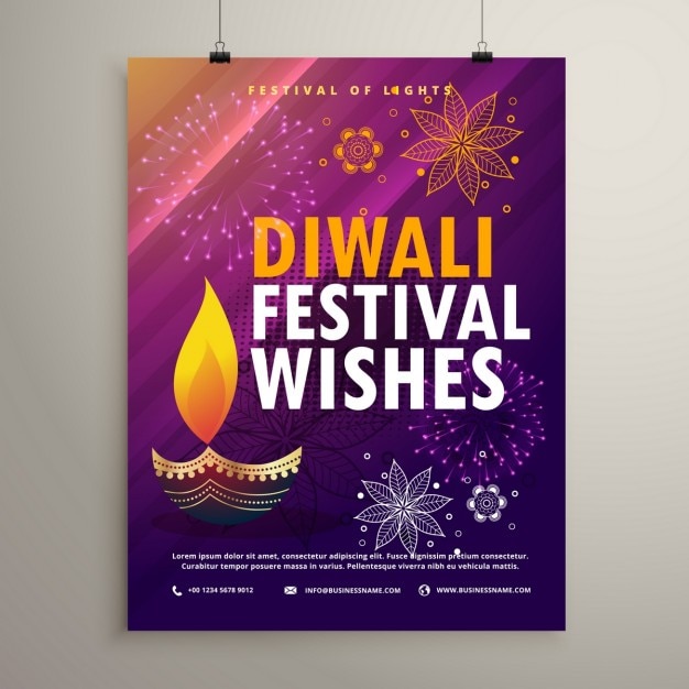 Free vector diwali purple brochure with a candle