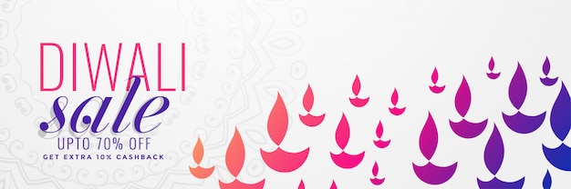 Diwali sale banner with many colorful diya