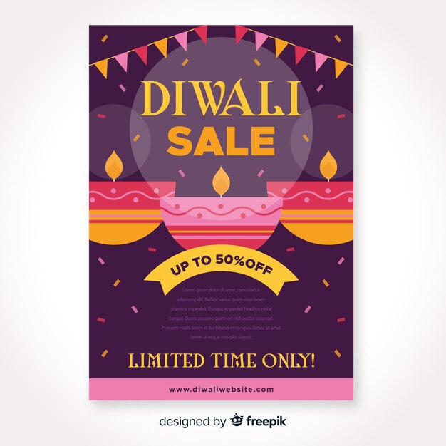 Diwali sale flat design for flyer template