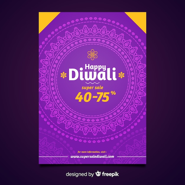 Free Vector diwali sale flyer template in flat design