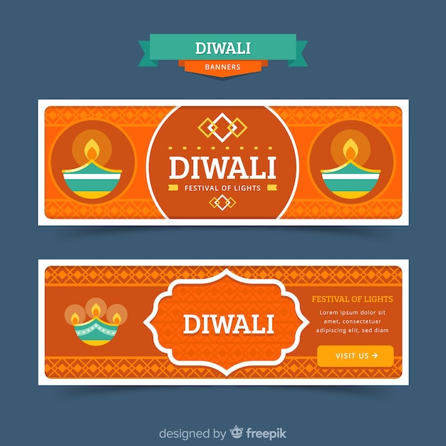 Diwali web banner collection with flat design