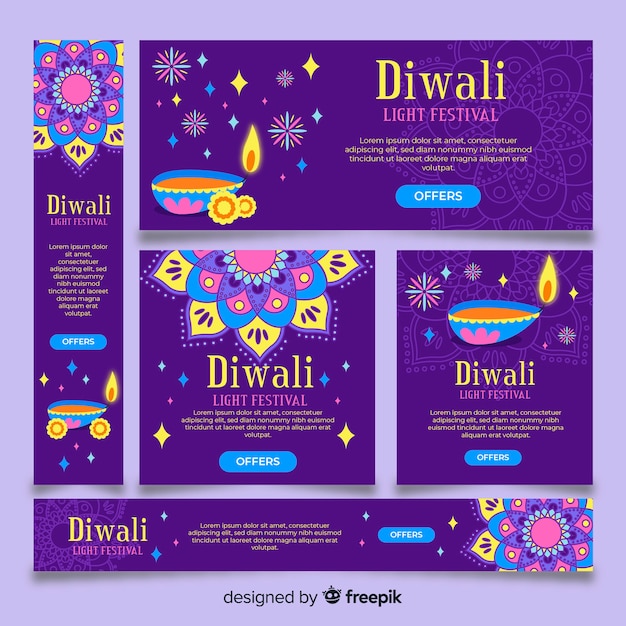 Free Vector diwali web banners in flat design