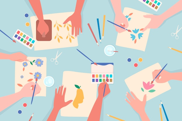 Free Vector diy creative workshop concept with hands painting