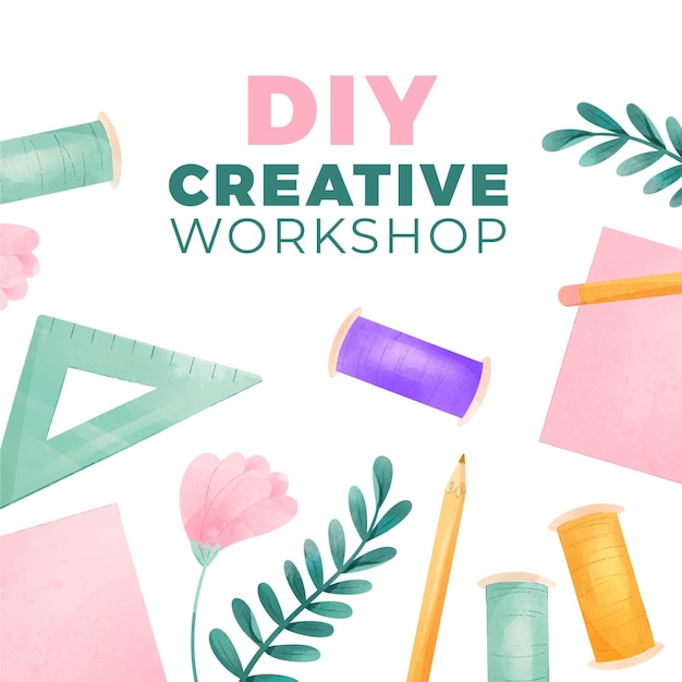 Free Vector diy creative workshop with thread and pencils